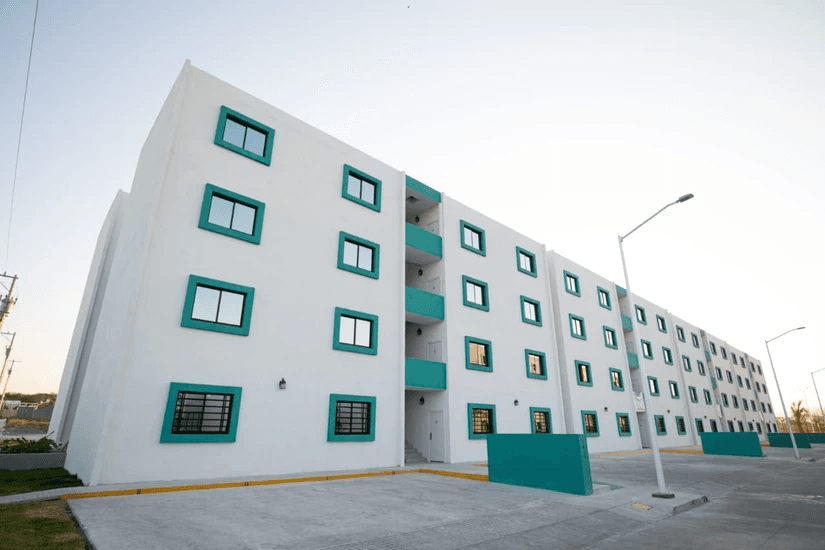 Bloques de departamentos de Viviendas del Bienestar - edificios de 4 pisos que se construirían a espaldas de nuestras colonias